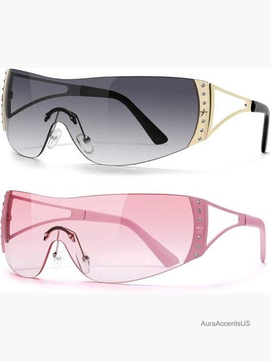 Oversized Y2K Wrap Around Shield Sunglasses Rimless Futuristic